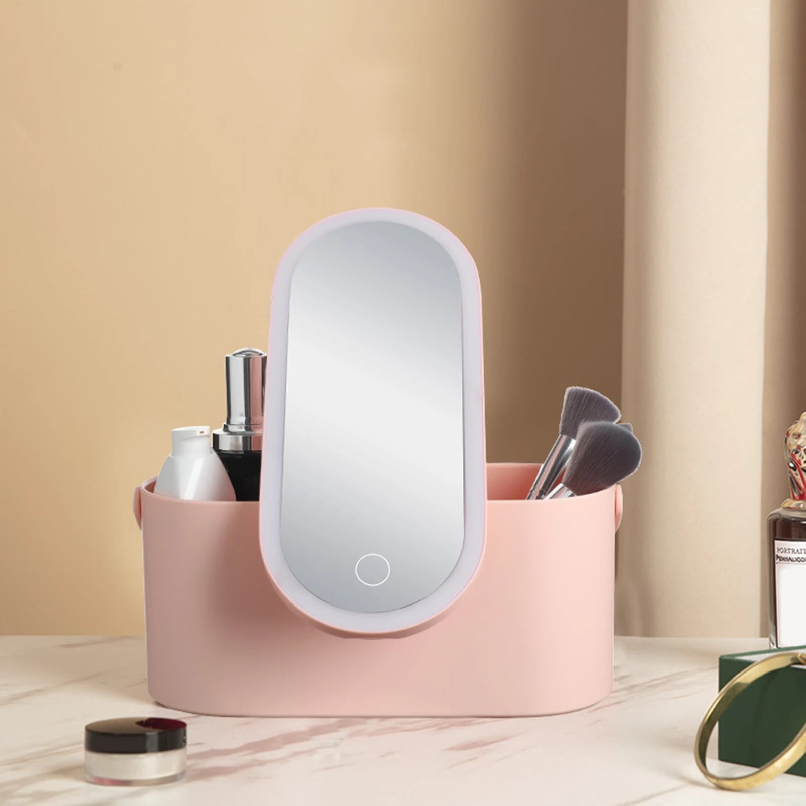 Cosmetic Organizer Box With LED Lighted Mirror