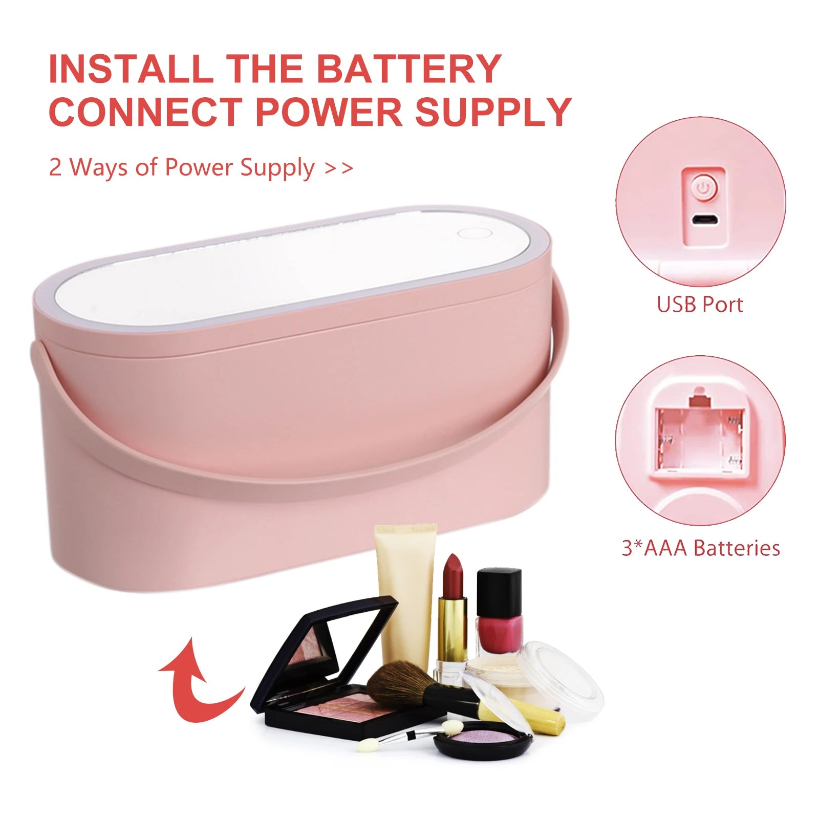 Cosmetic Organizer Box With LED Lighted Mirror