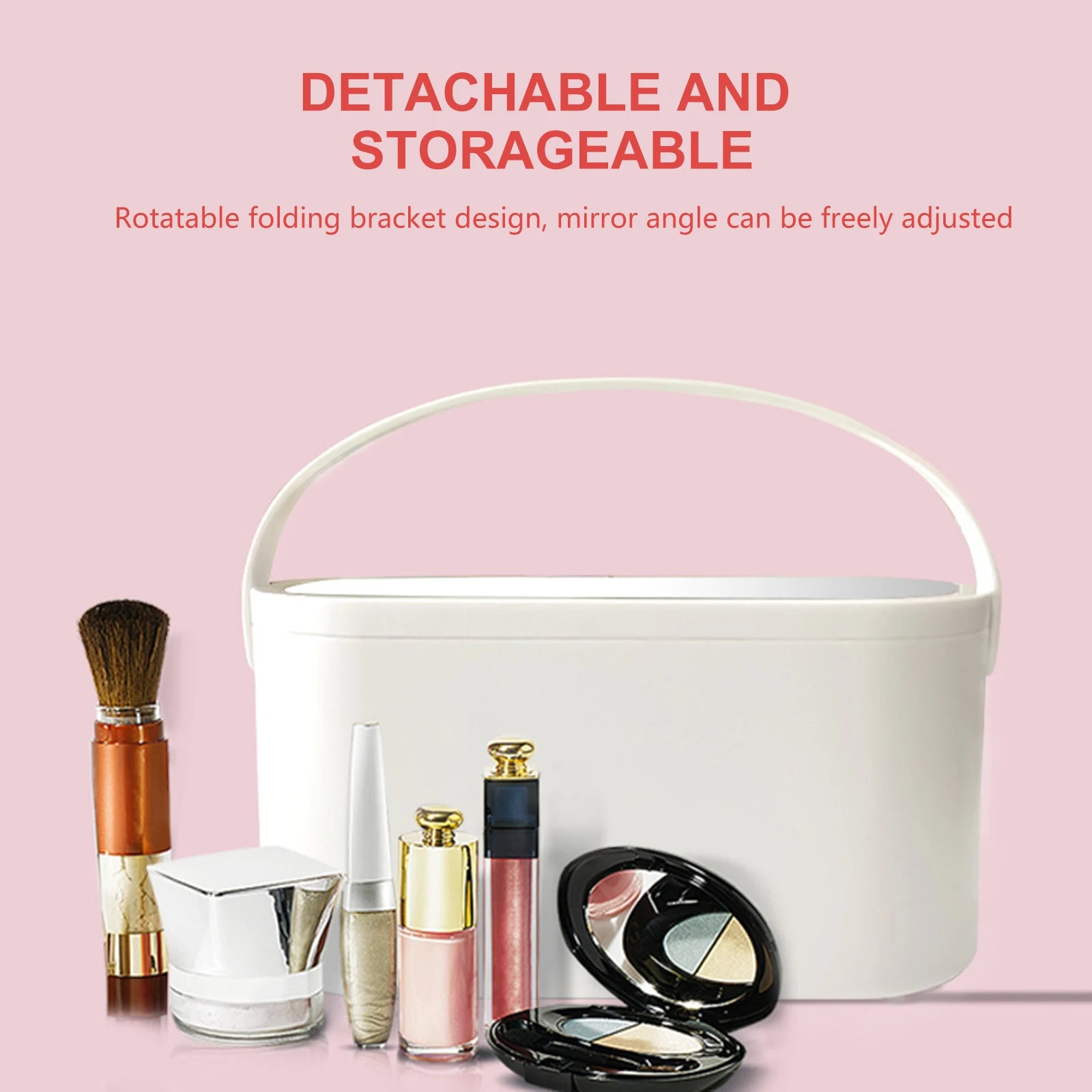 Cosmetic Organizer Box With LED Lighted Mirror