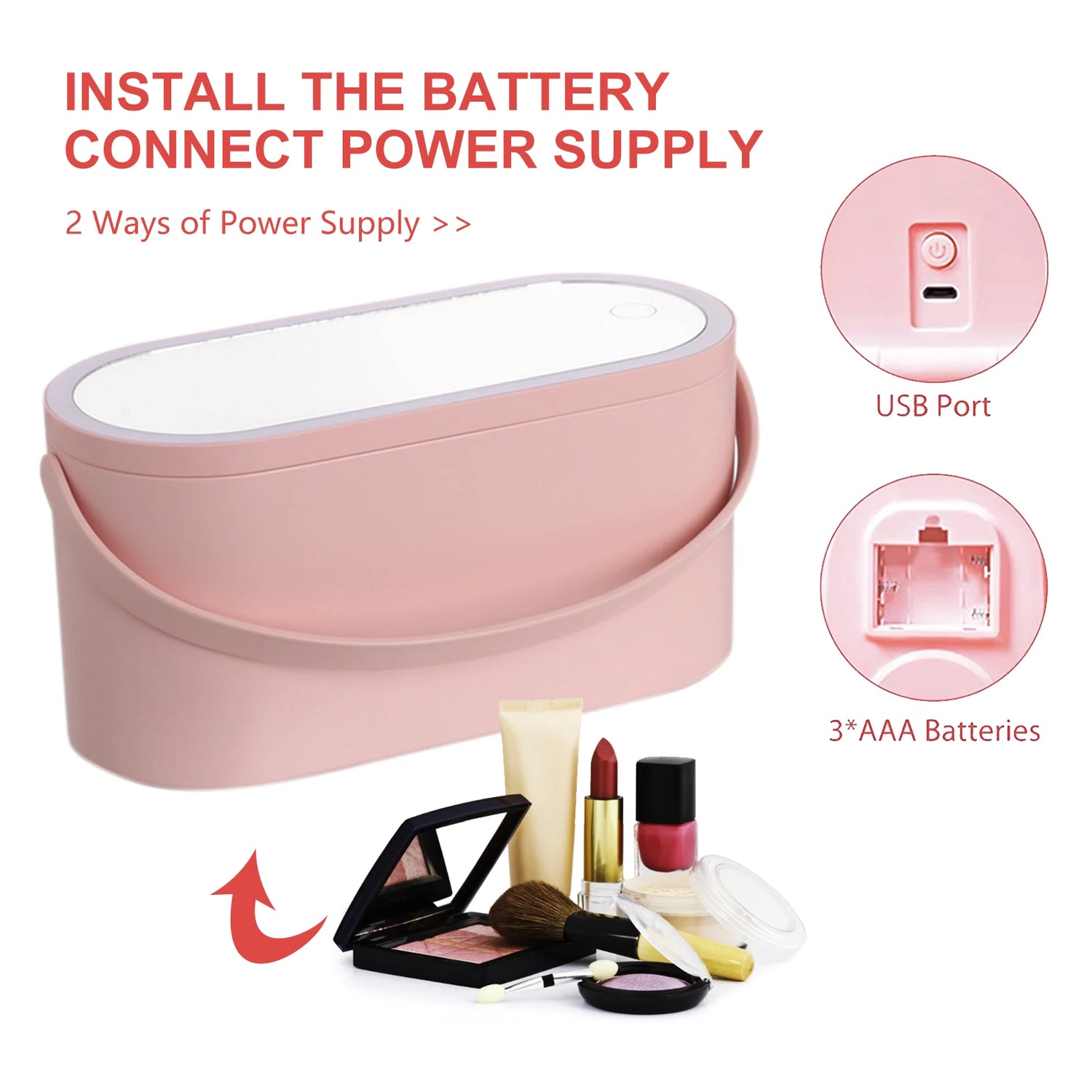 Cosmetic Organizer Box With LED Lighted Mirror